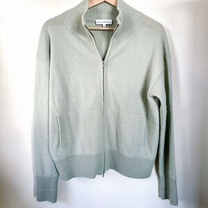 White + Warren 100% Cashmere Zip Cardigan Sweater Seafoam Green Sz M Soft Knit